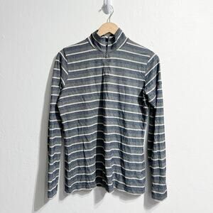 Bogner Top Womens Large Quarter Zip Sparkle Glitter Long Sleeve Stripe Blue Gray